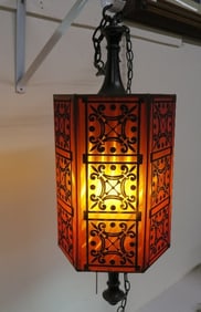 Hollywood Regency Lithopane 6 Panel Hanging Chain Light
