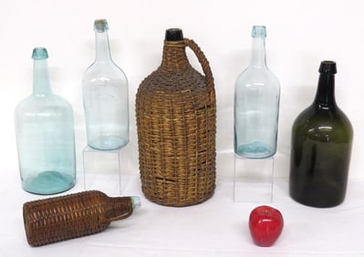 Lot of Six Blown Glass Demijohn's