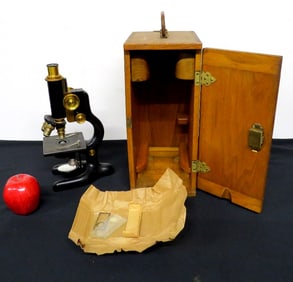 Cast Iron & Brass Cased Bausch & Lomb Scientific Microscope c.1900