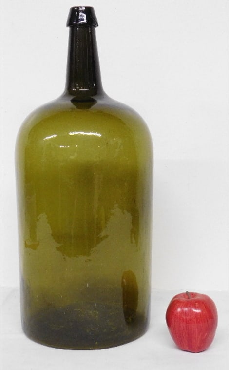 19th C. Olive Yellow Straight Sided Glass Demijohn - Poss Ellenville Glass Works: Likely Ellenville Glassworks, with the form, color and style being consistent with many examples that come out of the Ulster county area, including the base embossed whiskeys that are found with Ellen