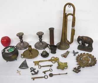 Table Lot of Brass, Lead & Cast Iron Collectibles