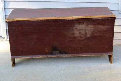 18th C. Hudson Valley or New England 6 Board Blanket Chest w/Snipe Hinges