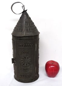 Early-Mid 19th C. Punched Tin Cylinder Candle Lantern Pennsylvania