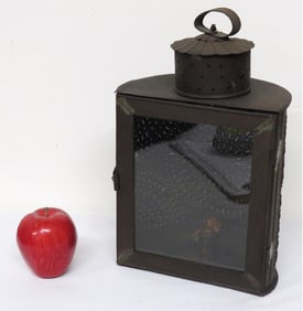 Exceptional Early American Barrel Back Punched Tin Candle Lantern