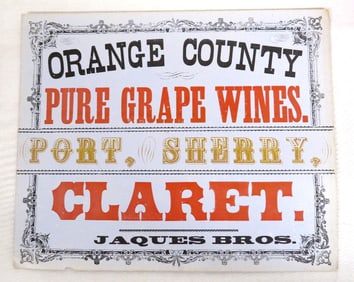 Jaques Brothers Winery, Washingtonville NY 19th C. Litho Orange County Pure Grape Wines