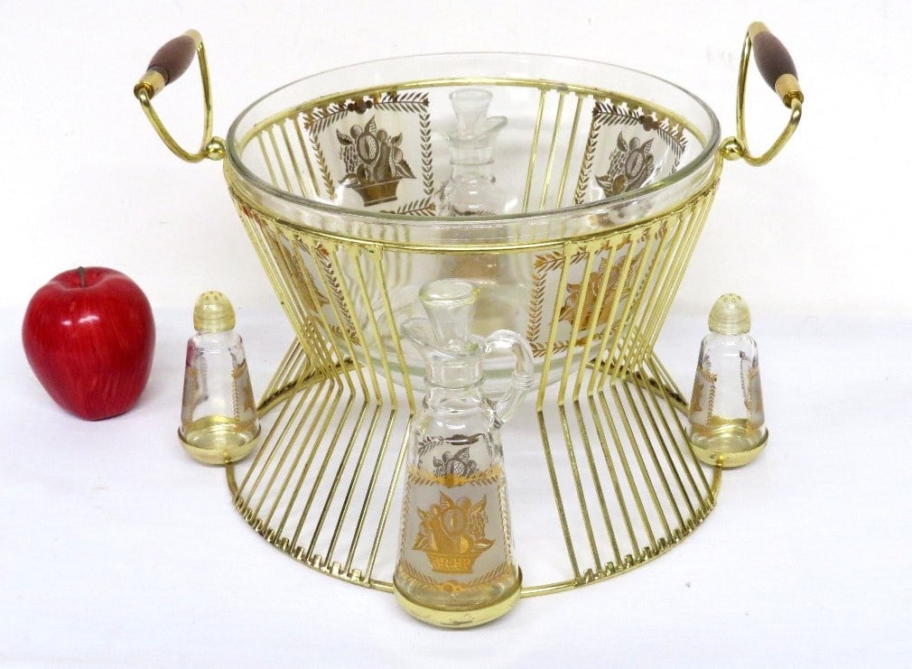 MCM Georges Briard Style Gold 6pc Salad Bowl on Stand (1 of 6)