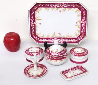 Gorgeous Victorian Era Pansy Painted Ladies Dressing Table Set