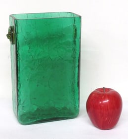 A MCM Carder Steuben Pomona Green Art Glass Crackle Vase