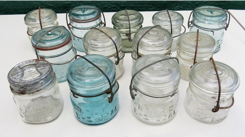 A Lot of 1/2 Pint Mason Jars - Atlas, Ball, Kerr & More - 13 In Total