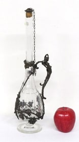 Art Nouveau Silver Mounted Cut Glass Crystal Decanter w Figural Maiden Holding Grapes