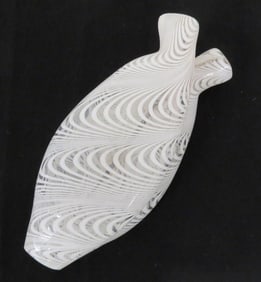 19th C. Blown Glass Gemel Flask w/White Marbrie Looping