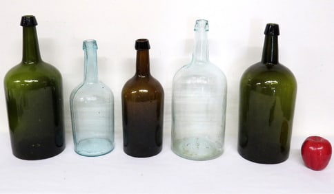 A Group of 5 American Demijohn's Including Green Iron Pontiled