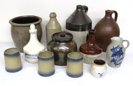 A 12pc Lot of Stoneware, Some Marked, Some Advertising