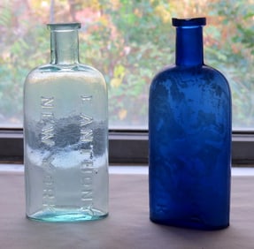 Two early E. Anthony New York Oval Photochemical Bottles One Cobalt Blue!