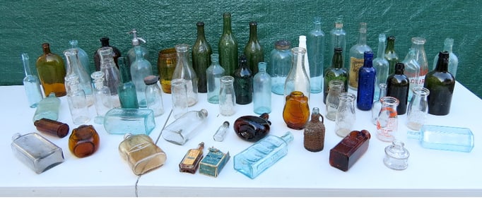 A Lot of Almost 60 Antique Bottles - Mineral Waters, Pontils, Meds & More