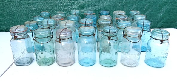 A Tabletop Lot of Quart Sized Bail Jars - Keystone, Leotric, Ball, Kerr, Telephone, Etc.