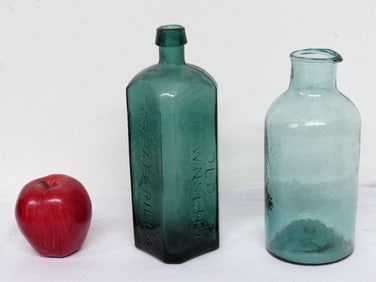 Iron Pontil Old Dr. Townsend's Sarsaparilla and a Blue/Green IP Utility Jar