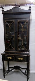 A Contemporary Stein World Black Chinoiserie Finished Vitrine Cabinet Desk.