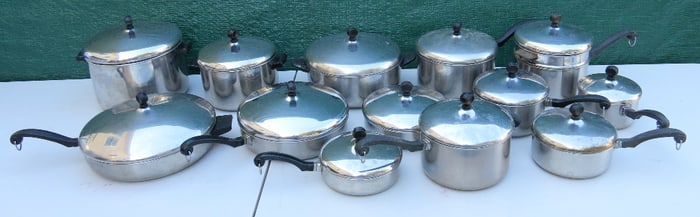 A Large Set of Vintage Farberware Aluminum Clad Stainless Cookware