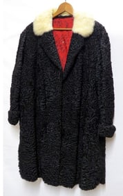 A Vintage Malvina Black Persian Lamb Winter Coat with Fur Collar
