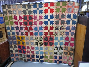 A 19th C. Patchwork Bear's Paw Bed Quilt or Coverlet