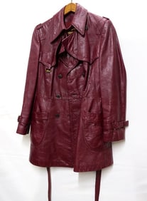 An Etienne Aigner Vintage Burgundy Leather Jacket with Belt, size 14