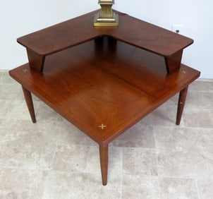 A Merton Gershun Walnut MCM Corner Table With "X" Inlays