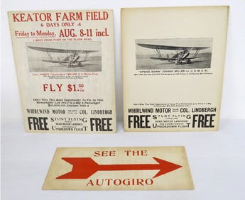Aviation Broadsides: JOHNNY UPSIDE DOWN MILLER Stunt Flying Exhibition Posters, c.1930