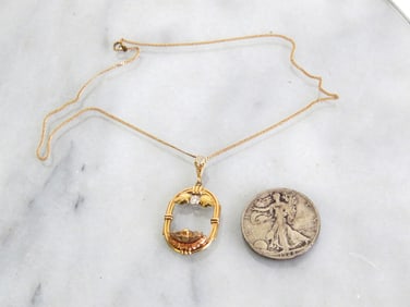 14k Marked Baby Bird? Egg? in Nest on Bird Swing Pendant