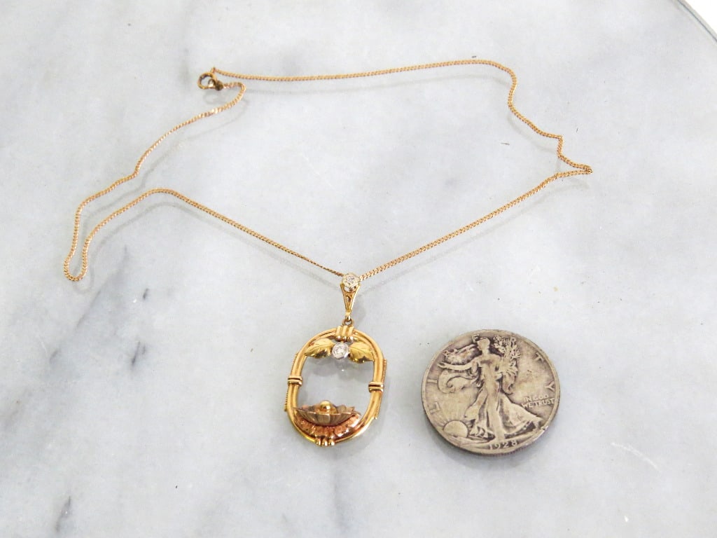 14k Marked Baby Bird? Egg? in Nest on Bird Swing Pendant (1 of 8)