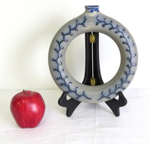 19th C. Cobalt Decorated Stoneware Ring Flask