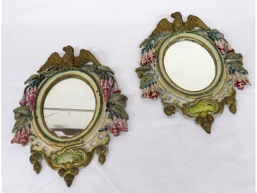 Pair of 19th C. Cast Iron Polychrome Eagle Mirrors