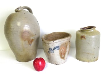 Three 19th C. Hardcore Stoneware Pcs, Storage Jar, Ovoid & Cream Pot