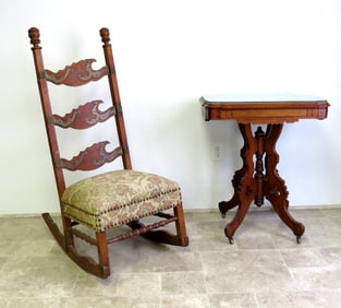 Victorian Oak & Brass Fitted Nursing Rocker