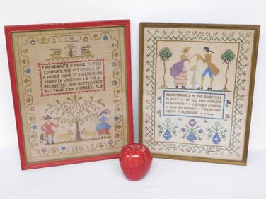 A Pair of Art Deco Era Framed Samplers 1928 & 1930