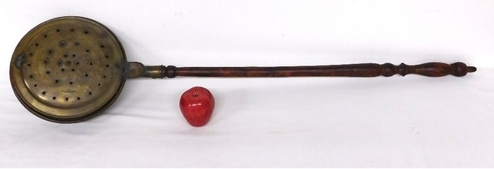 A 19th Century Pierced Brass Bed Warmer w/Mahogany