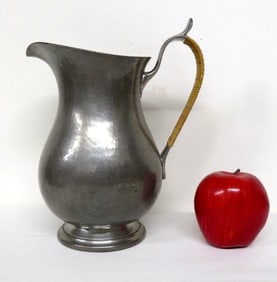 A Mid-Century Porter Blanchard Blanchard Pewter Pitcher w/Bamboo Wrap Handle