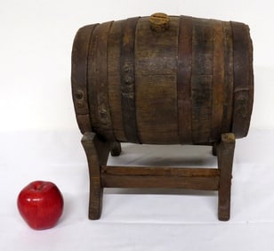 A 19th C. Oak Tabletop Barrel Rundlet on Stand