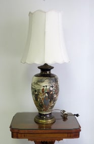 C.1900 Japanese Satsuma Geisha Table Lamp