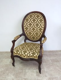 Green & Ivory Brocade Louis XVI Inspired Parlor Chair