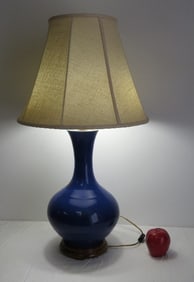Chinese Qing Porcelain Blue Lamp w/Double Pull Chain Sockets
