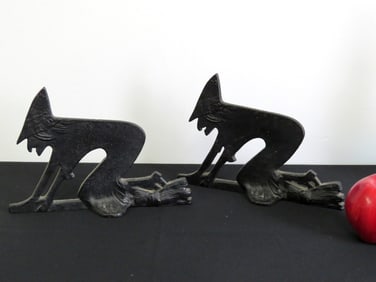Pair of Cast Iron Halloween Witch Bootscrapers