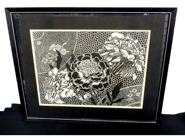 Elayne Seaman (1929-2022) Poughkeepsie, NY B&W Scratchboard Floral