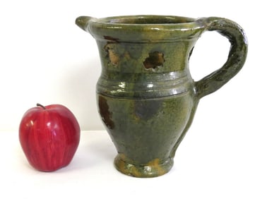 A French Pottery Puzzle Pitcher in Greens & Yellows