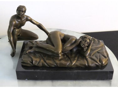 An Erotic Bronze 2pc Sculpture Fellatio by Mario Nick