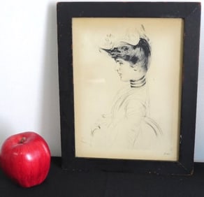 Paul Cesar Helleu (France, 1859-1927) Dry point of a Young Woman