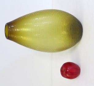 A Mid Century Italian Battuto Vase In Amber Glass w/Pontil