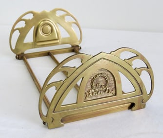 Art Nouveau Brass Expanding Bookrack Wreath Ends, Judd Mfg or Bradley/Hubbard