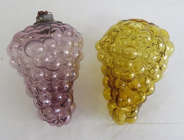 Pair of Blown Figural Cluster of Grapes Kugels or Ornaments