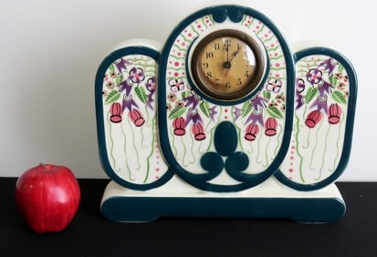 Art Deco French Majolica Pottery Mantle Clock